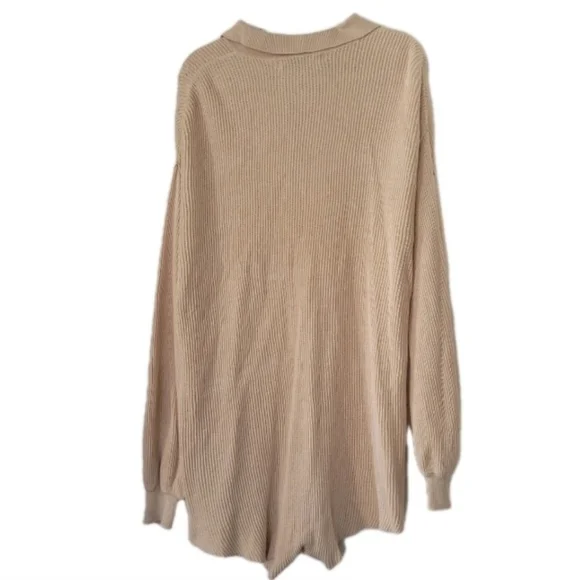Free People FP Beach Picnic Sweater Romper Womens M Beige Linen Cotton Oversized - Picture 3 of 9